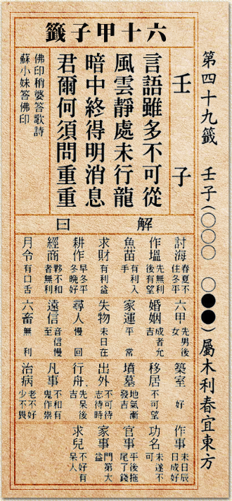 言語雖多不可從  風雲靜處未行龍 暗中終得明消息  君爾何須問重重